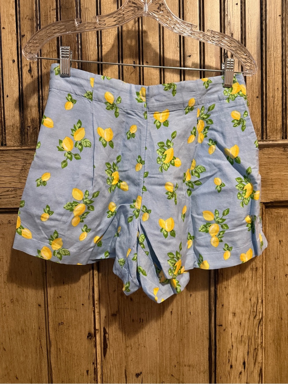LOFT Light Blue High-Waist Shorts with Yellow Lemon Print